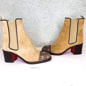 Christian Louboutin Tan Ankle Boots with Studded Toe